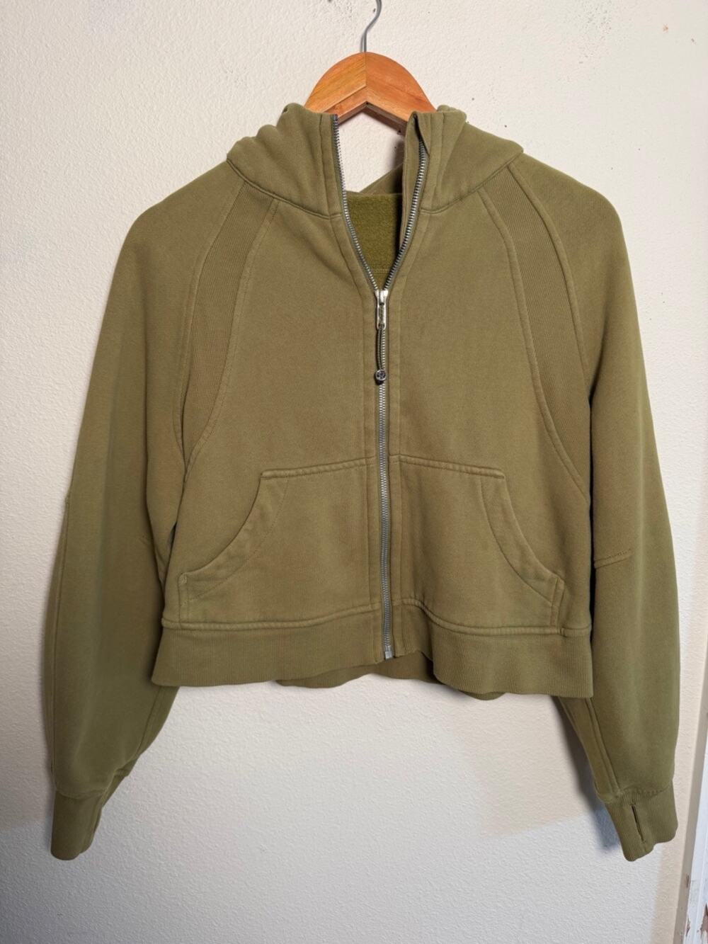 Stylish Army Green Full Zip Scuba Hoodie - XS/S